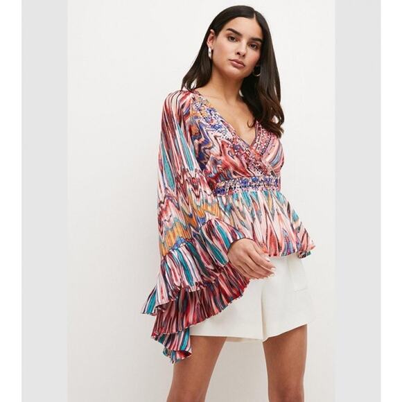 Karen Millen Beaded Embellished Drama Kimono Top Size 6 Wide Long Sleeves - Picture 1 of 13